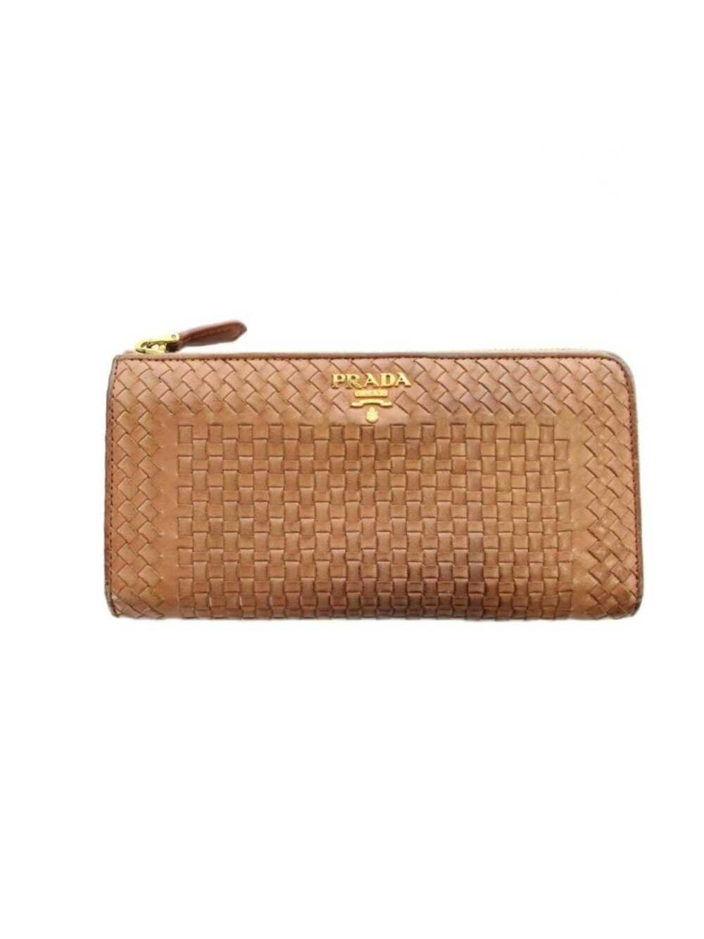 Prada Wallet Logo Leather L-shaped Zipper Brown